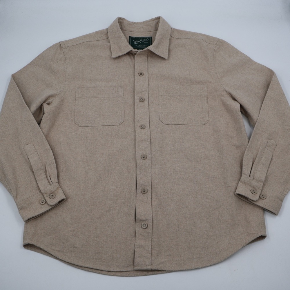 Woolrich Green Label Flannel Shirt Mens XL Tan Cotton Long Sleeve Button Down